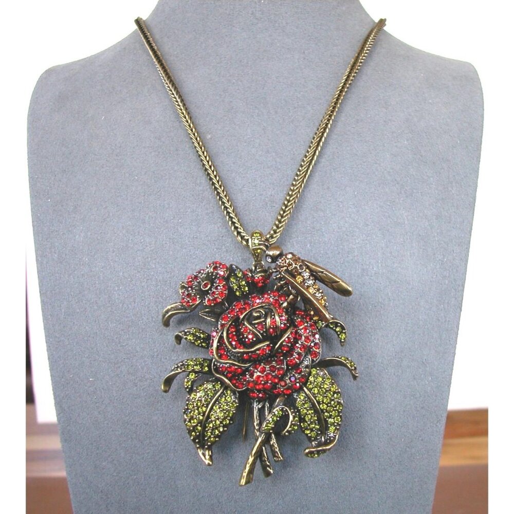 Necklace Red Rose with Bee 22"